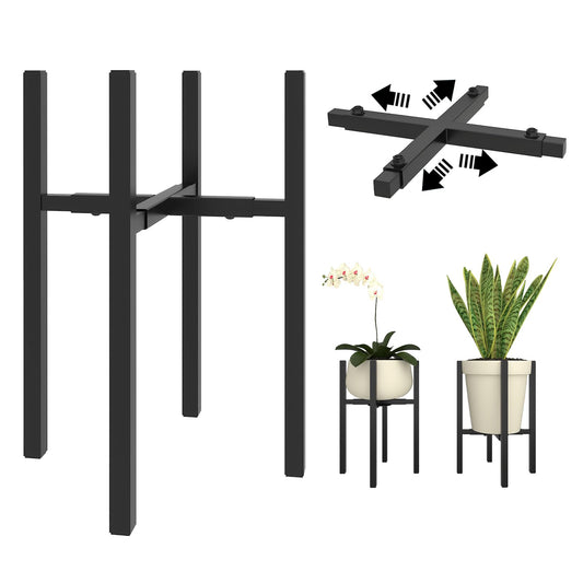 Rioneta Adjustable Plant Stand Indoor Outdoor, Metal Plant Stand 9 to 15 Inches, Mid Century Modern Floor Flower Pots Stand, Plant Holder for Home Garden Decor Load Bearing 160 LB Black