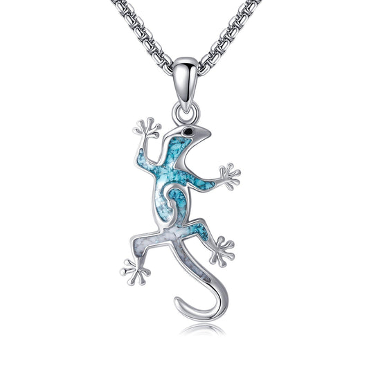 HKPATOP Gecko Necklace 925 Sterling Silver Turquoise Gecko Pendant Necklace Lizard Jewelry Gifts for Women Men