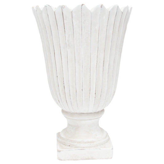 Boston International Cement Urn-Style Planter Indoor Outdoor Plant Pot Container, Large, Scalloped