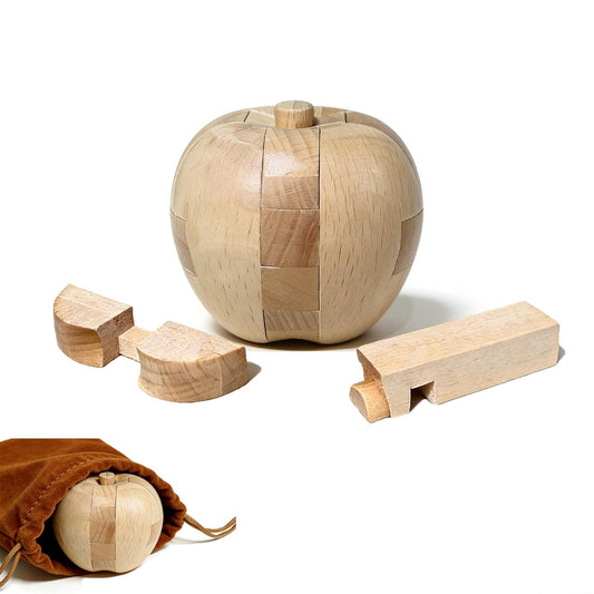RICHOOSE Brain Teasers Wooden Apple Puzzles for Adults - Challenging 3D IQ Logic Games for Teens 14+, Stress Relief Desk Toys & Office Decor, Unique Gifts for Women,Men,Grandparents (Natural)