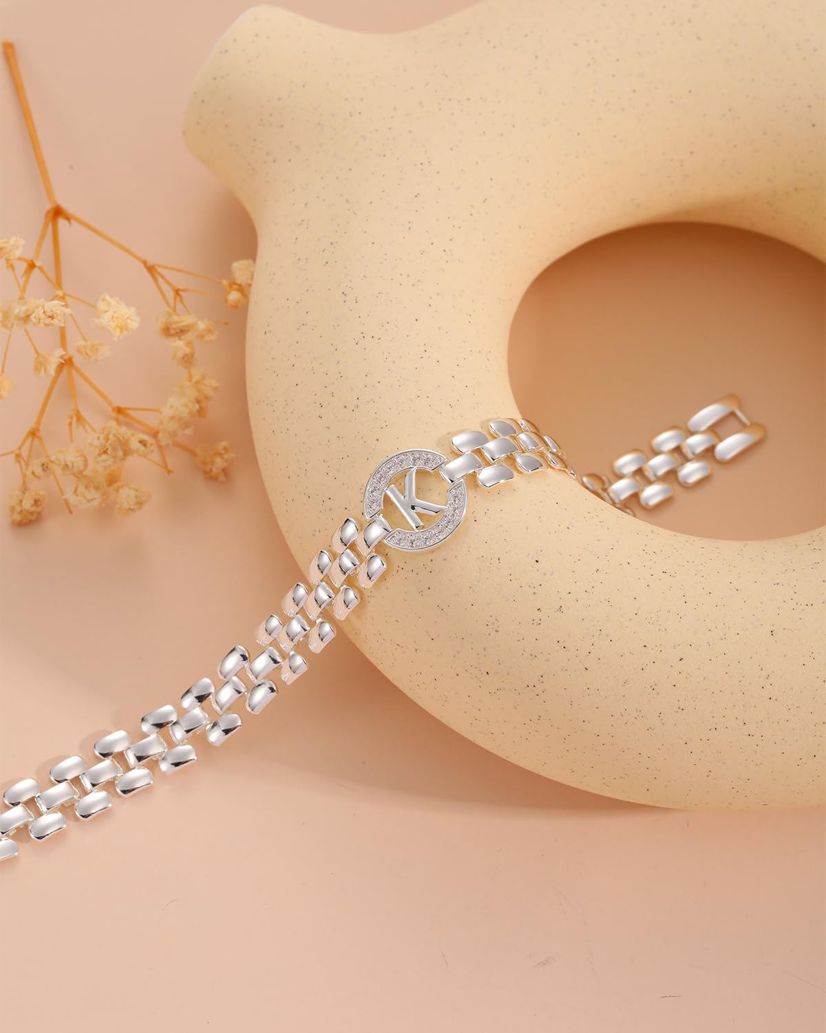 WEDDINEN Initial Bracelet,Silver Letter Bracelets for Women, Thick Bangle Wrist Gold Alphabet Bracelets for Women, Christmas Gifts for Women Jewelry Initial P Charm Chain