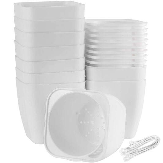 ZEONHAK 5 Inches Self Watering Planter, 10 Pack Plastic Self Watering Pots with 10 Wick Ropes, Wicking Flower Pots for Violets, Ocean Spider Plant, Orchid, Plants, Flowers, White