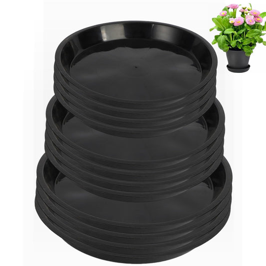 MHXWNHA 12 Pack Plant Saucer 8 10 12 Inch Plastic Plant Tray, Sturdy and Durable Flower Pot Container Accessories Plant Pot Saucers for Indoor and Outdoor (8 10 12 Inch, Black)