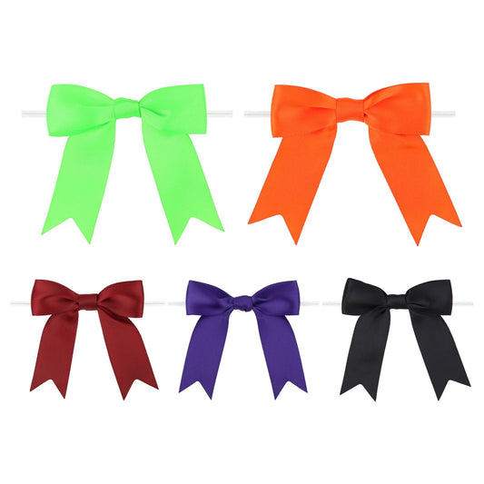 Meseey 50 Pcs Halloween Premade Satin Ribbon Bows with Twist Tie 3.5 Inch Pre-tie Treat Bag Bows for Halloween Thanksgiving Wreaths Party Favors Gift Wrapping (3.5 inch, Haloween)