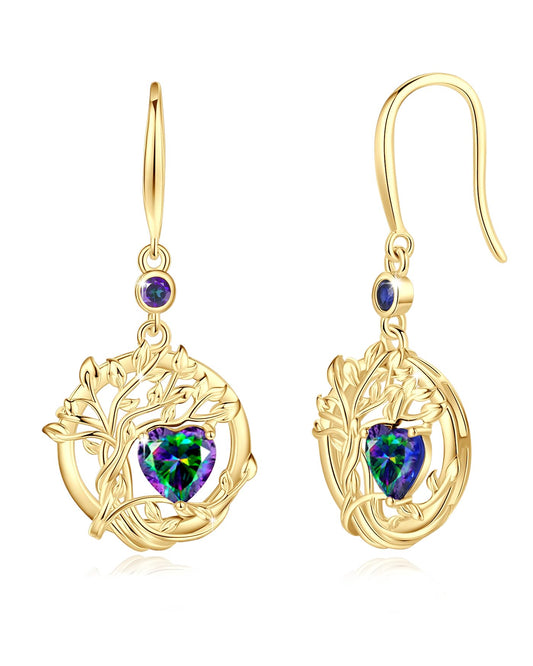 FANCIME Tree of Life Earrings 925 Sterling Silver Yellow Gold Plated Alexandrite Dangle Drop Gemstone Earring June Birthstone Fine Jewelry Birthday Mothers Day Gifts for Mom Women