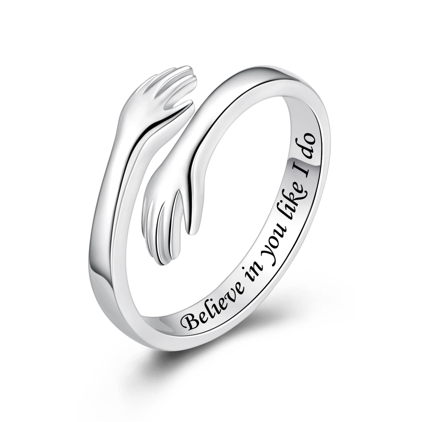 ACJFA Hug Rings for Women Sterling Silver Adjustable Ring for Women Daughter Hand Ring Jewelry for Birthday Gifts Holiday Gift for Teens(Believe in you like I do)