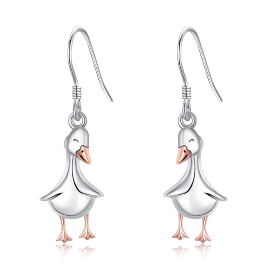 Duck Earrings S925 Sterling Silver Duck Dangle Earrings Duck Jewelry Gifts for Duck Lovers for Women