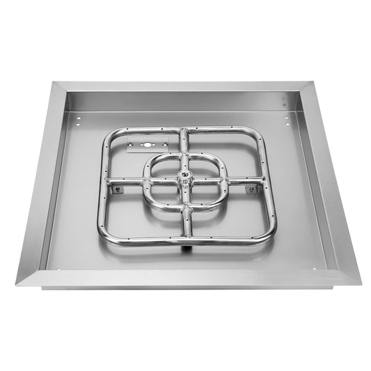 Onlyfire 18 Inch Square Fire Pit Burner Pan with Square Burner Ring – 304 Stainless Steel Drop-in Gas Fire Pit Insert for Natural Gas & Propane, 92,000 BTU, Square Flame Pattern for DIY Fire Table