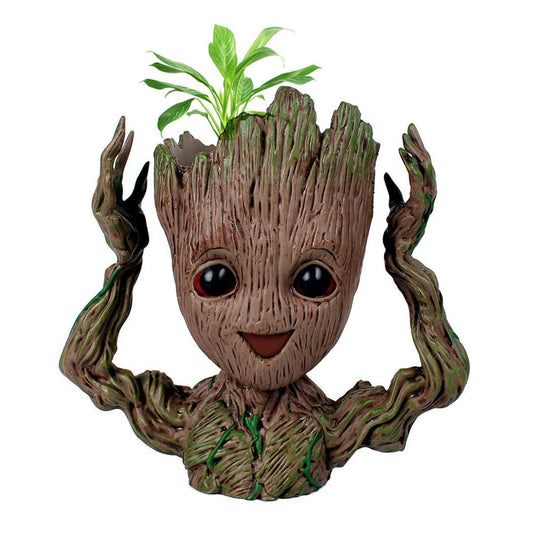 WT WINGTENG 6" Cute Baby Groot Planter Pot, Smile Face Planters Head for Indoor Plant or Funny Pen Holder Flower Pot with Drainage Hole for a Tiny Succulents Plants Home Office Decor Gift Idea