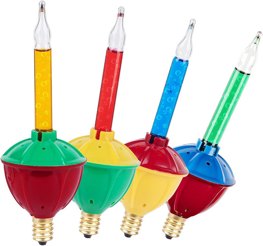 Moonflor C7 Bubble Lights Replacement Bulbs, 4 Pack, Multicolor, Red Orange Blue, E12 Base, Christmas Tree Decorations