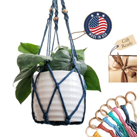Macrame plant hanger 3ft beaded plant hanger for pots 4-8” for live plants indoor and outdoor decor hanging plant holder Boho décor Plant stand indoor Hanging planter for plant pots (Peacock Blue)