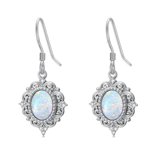 MOTIEL Vintage Opal Dangle Earrings for Women 925 Sterling Silver Genuine Opal Dangle Drop Earrings with Diamond October Birthstone Jewelry Gift for Mother Wife - Style C