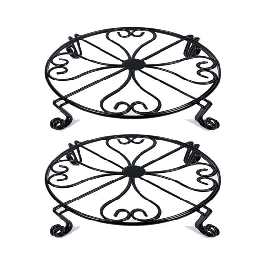 NSYOOMH 2 pack 10" 12" Rustproof Black Metal Plant Stands Heavy Duty Plants Holder Outdoor Indoor, Round Wrought Iron Sturdy Flower Planter Pot Stand, Corner Gardening Inside Potted Plant Risers - 10Inches