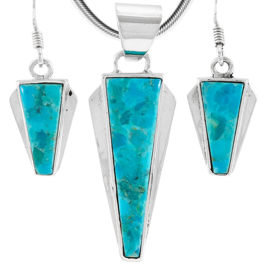 Matching Turquoise Pendant & Earrings Set 925 Sterling Silver (Pendant, Earrings, Stainless Necklace 20")(Turquoise)