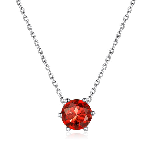 ChicSilver July Birthstone Jewelry 925 Sterling Silver Red Ruby Necklace Small Round CZ Dainty Birthstone Necklace for Women Mom Necklace for Women