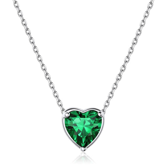 ChicSilver Emerald Necklace May Birthstone Necklace for Women Love Heart Necklaces Green Stone Necklaces for Women
