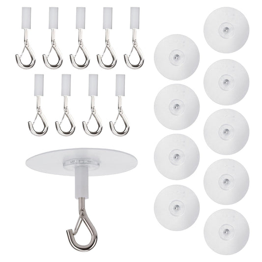 Penitue 10pcs Heavy Duty Self Adhesive Ceiling Hooks, No Drill Ceiling Hooks with Safety Clasp for Fans Plants Lights Kitchen Bathroom Office Storage & Wall Decor