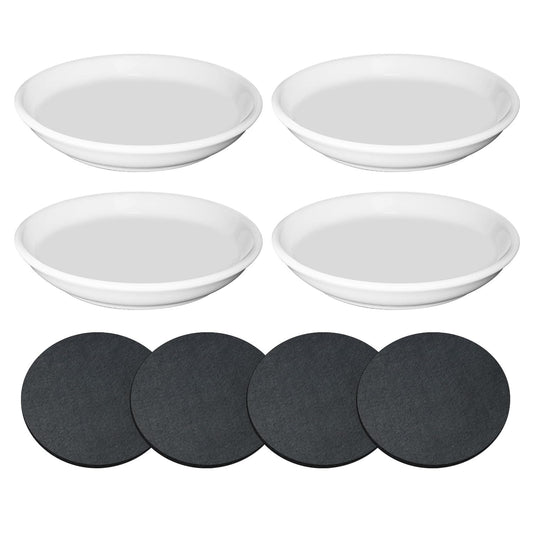 YUFDA 4 Pack Ceramic Plant Saucer Pot Tray 4 Inch, Planter Saucers with Scratch Pad Indoors&Outdoor Durable Sturdy Flower Drainage drip Water Tray for Glazed Pots Base (4.72 Inch-White)