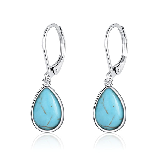 TALYKONG Turquoise Earrings for Women Dangle Leverback Earrings Turquoise Jewelry for Girls (turquoise), silver