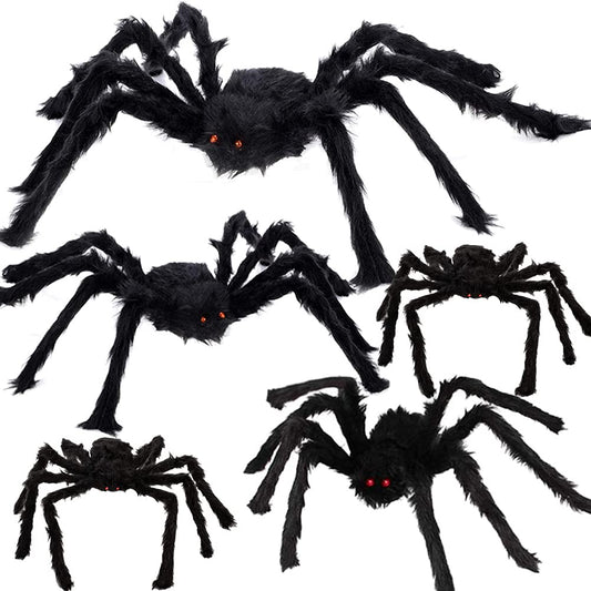 WODMAZ Halloween Spider Decorations, 5 Pack Realistic Hairy Spider Decorations Set, Giant Halloween Spider Props for Outdoor Indoor Yard Patio Window Creepy Decor (12" 12" 24" 30" 35.5")