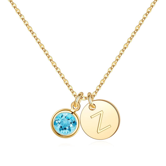 Hidepoo Initial Birthstone Necklace Gifts - Personalized Mothers Day Birthday Gift for Woman Wife Sister Grandma Mom, March Birthstone for Women, Disc Letter Z Necklaces