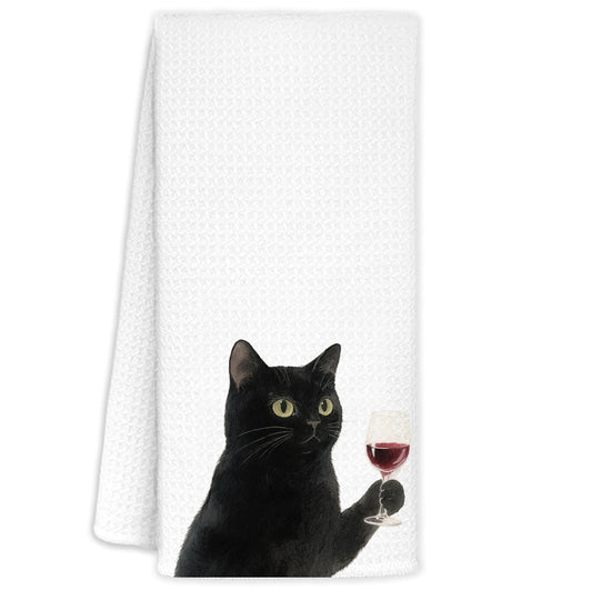 YTRGI Funny Black Cat Decorative Hand Towels for Bar Kitchen, Cat Mom Gifts for Women, Cats Kitchen Hand Towels, Black Cats Wine Decor, Wine Bar Gifts for Men Bartender, 16x24