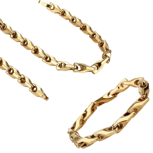 Urban Jewelry Astro Snake Bracelet & Necklace Set 18K Gold Plated/Stainless steel Men's Heavy Weight Tungsten Carbide Base Link Necklace Chain
