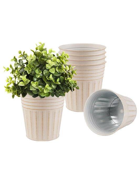 vensovo 6 Inch Beige Metal Rustic Flower Pots - 6Pcs Galvanized Planters with Drainage Hole and Rubber Plug, Rustproof Metal Bucket Plant Pots Farmhouse Vintage Style for Decor