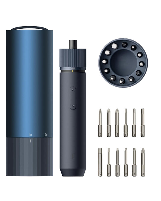 HOTO Electric Screwdriver Rechargeable, 3.6V Cordless Screwdriver Set USB-C, 1/4'' Hex Bits, 3 Torque Settings, 1500mAh Battery, LED Light & 12 S2 Metal Bits for Furniture/Electrical Repairs