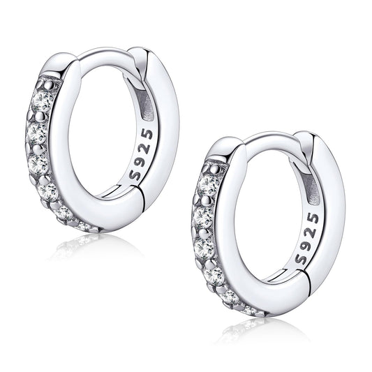 FaithHeart 925 Sterling Silver Cubic Zirconia Huggie Hoop Earrings, Small Silver Hoop Earring for Women, Hypoallergenic Cartilage Earrings for Women 6mm