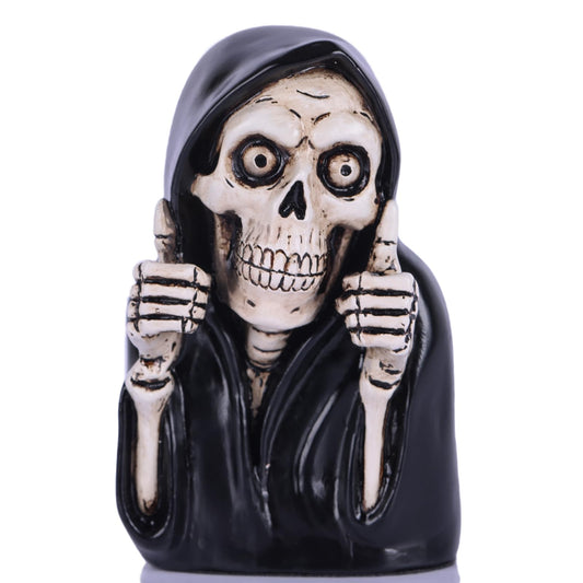 Funny Skeleton Figurine- 3.9inch Gothic Grim Reaper Skeleton Knick Knacks,Thumbs Up Mini Skull Figurines,Resin Punk Halloween Home Decor Statue,Retro Death Figurine Dark Humor Gifts for Women