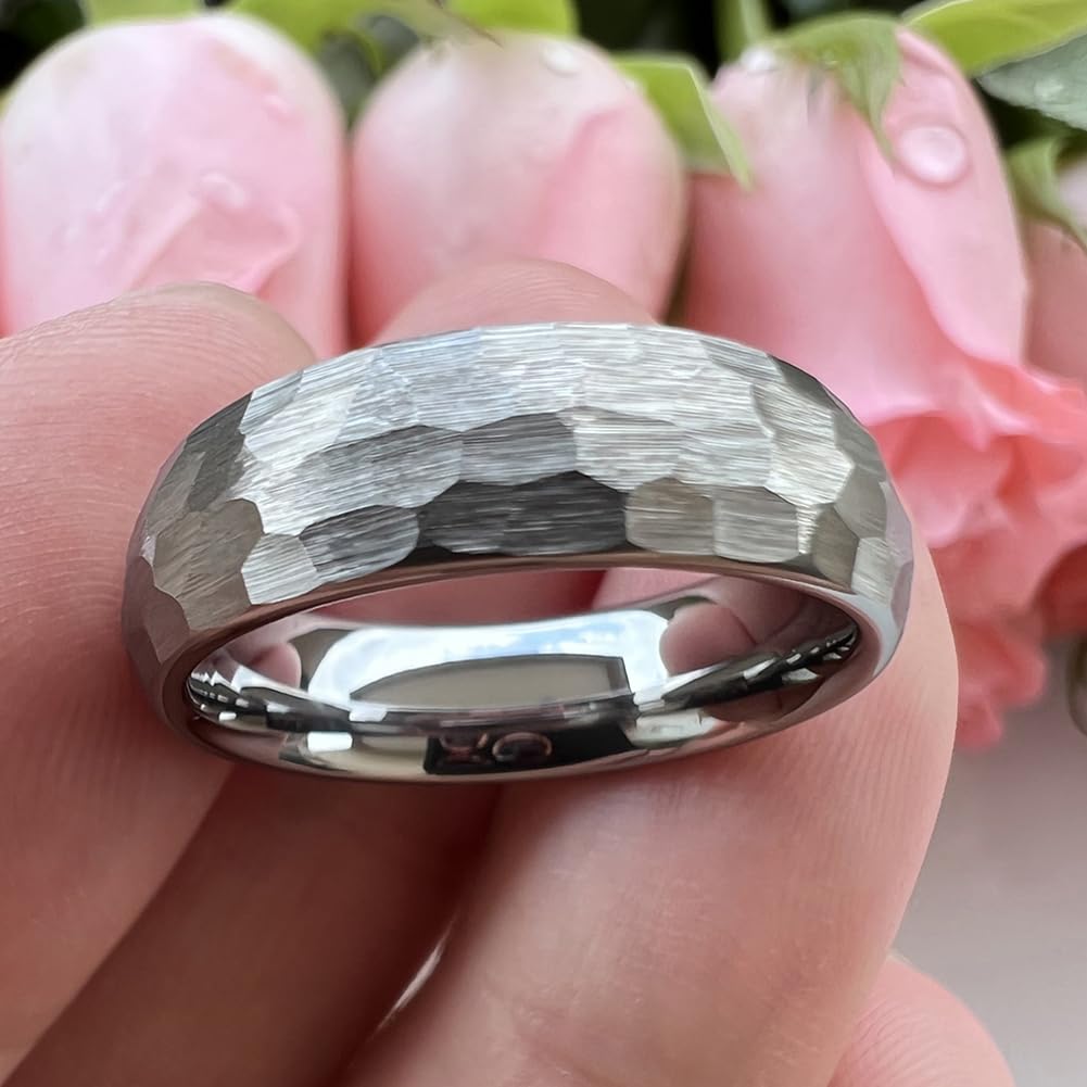 TUTISS 6mm Hammered Tungsten Carbide Rings for Men Women Engagement Wedding Bands Domed I Love You Engraved Comfort Fit Size 10