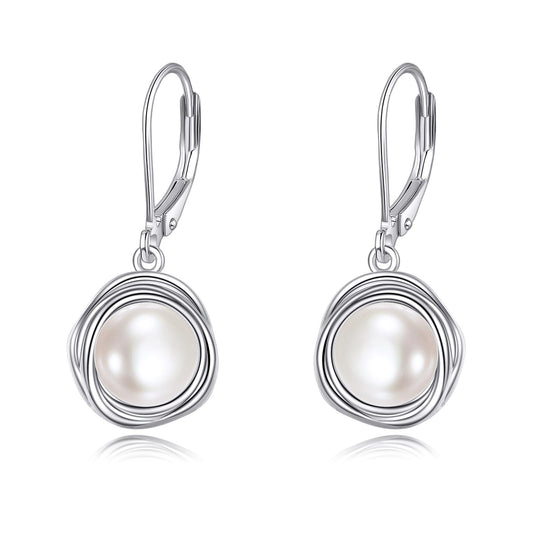 POPLYKE Fresh Water Pearl Dangle Earrings 925 Sterling Silver Pearl Leverback Earrings for Women Mother's Jewelry Gifts Birthday Hypoallergenic