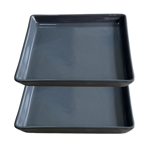 Square Plant Saucer 6 Inch 2 Pack，Plant Trays for Pots, Gray Ceramic Plant Saucers for Indoors Outdoors, Plant Drip Tray 4 6 8 10 12 14 Inch