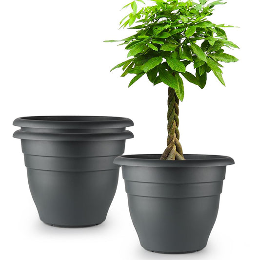 RooTrimmer 3 Pack Large 16 Inch Plastic Plant Pots for Outdoor Plants,Durable & Lightweight Flower Pots with Drainage Holes,Weather-Resistant Large Planters for Patio Garden(Gray)