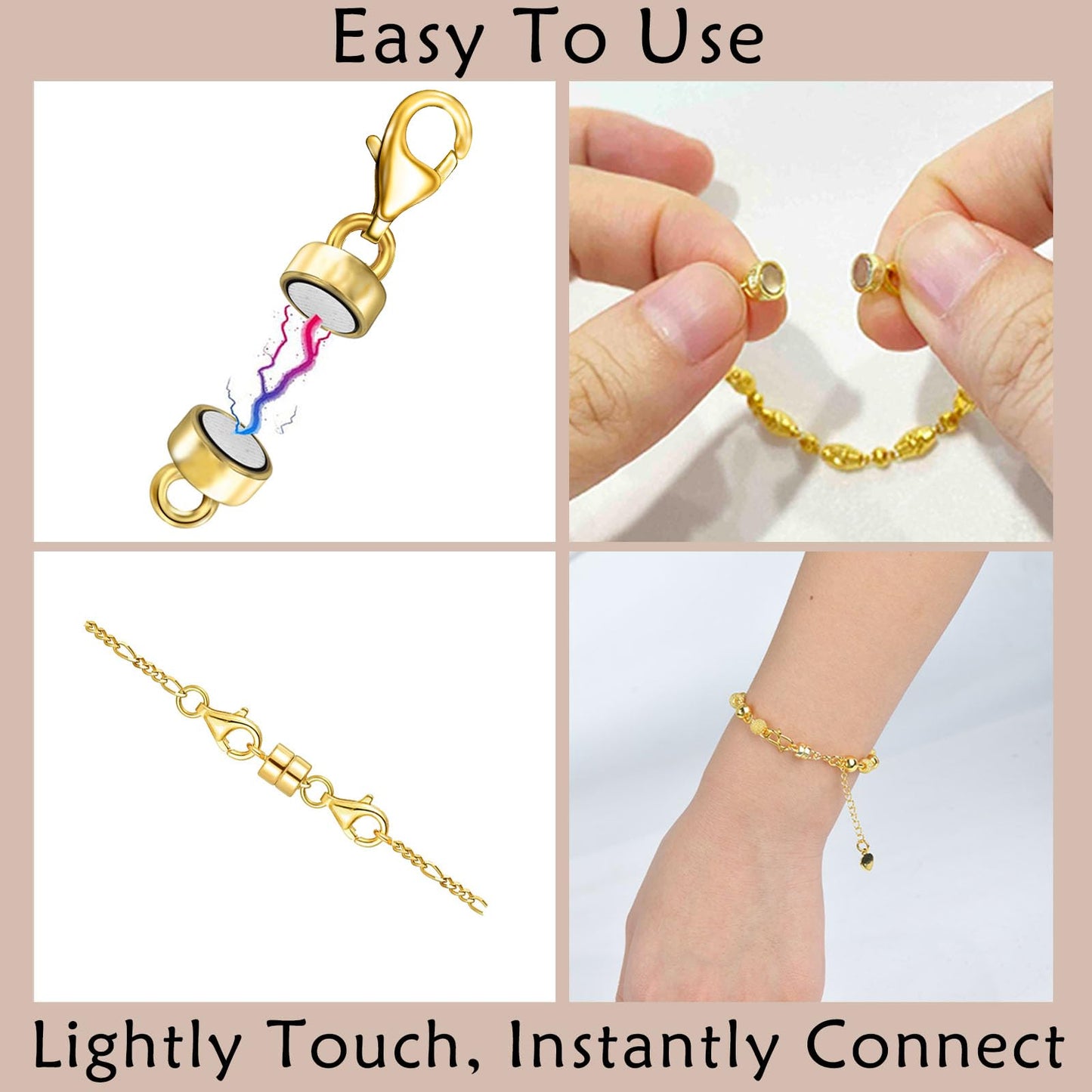 OHINGLT Magnetic Necklace Clasp Extra Strong, Gold Plated Magnet Jewelry Clasps Converters for Bracelet Necklaces Chain
