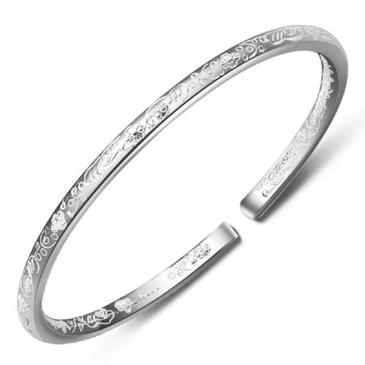 Merdia 999 Solid Sterling Silver Bangle Cuff Bracelets Flower Carved for Women's | Sterling Silver Bracelet | Silver Jewelry | Silver Bracelets for Women | Jewelry for Women
