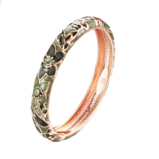 UJOY Handcraft Bangle Enameled Floral Colorful Cloisonne Jewelry Spring Hinged Cuff Bracelets Gifts for Holiday Birthday 55A101 Green