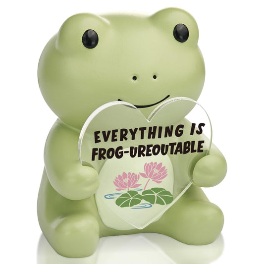 SOSREBEDR Cute Frog Heart Plaque - Everything is Frog-ureoutable Motivational Desk Decor, Funny Frog Pun Encouragement Gift, Unforgettable Positive Vibes Resin Figurine SDCU4
