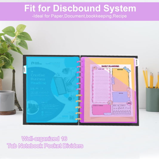 11 -Discbound Pocket Divider with 8 Tabs,1 Set Letter Size Tul Notbook Divider Folder Dis Planner Inserts for for Document Discbound System, Office Home School（8PCS