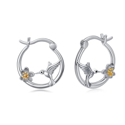 Hummingbird Earrings Sterling Silver Bird Daisy Small Hoop Earrings for Sensitive Ears Cute Hummingbird Jewelry Graduation Gifts for Women Daughter Her