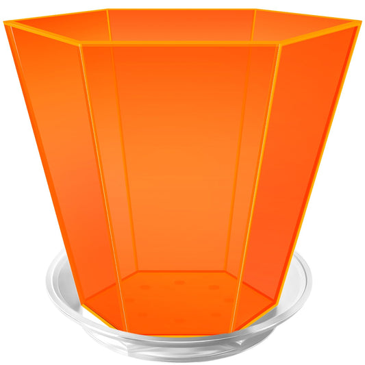 HappyDino Acrylic Indoor Plant Pot with Drainage 6 inch Plant Pot Small Planter Box Outdoor with Saucer for Succulent, Decorative and Colorful, Neon Orange