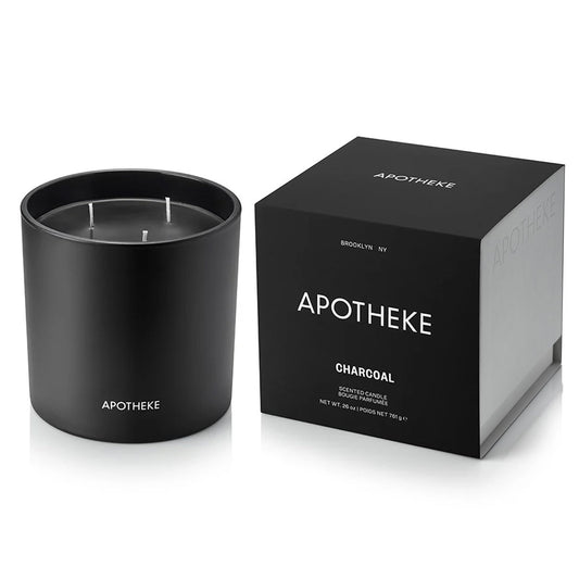 Apotheke 3-Wick Scented Candles for Home, Charcoal - 26 oz Soy Wax Jar Black Candle Gift for Women - Long-Lasting Fragrance with Perfume-Grade Essential Oils - Cedarwood, Sandalwood, Oud & Amber