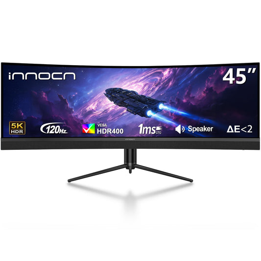 INNOCN 45" 5K2K 5120 x 1440P 120Hz Curved Ultra Widescreen Monitor, R1500, HDR400, USB C 65W, PIP/PBP Screen Split, Gaming, Editing, Productivity, AI Workflow, Speaker, Adjustable Mountable Stand