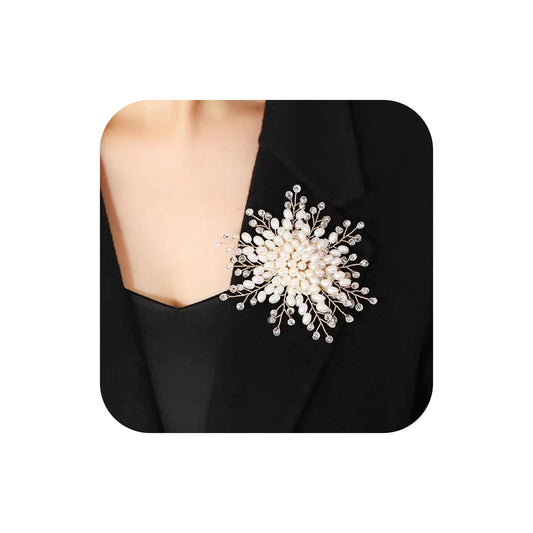 Charm White Pearl Brooch Pins for Women,Striking Large Pearl Flower Statement Costume Pin Graceful Wedding Anniversary Prom Jewelry Gifts (Pearl1)