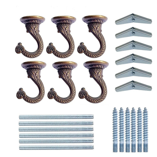 GDQLCNXB Swag Ceiling Hooks Heavy Duty Swag Hook Hanging Plants Chandeliers Wind Chimes Ornament Hooks for Home Office Kitchen ， 6 Sets 55mm/2.17" (Bronze,Large).