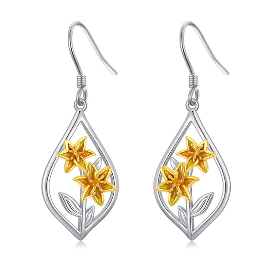 Lily Earrings Sterling Silver Lily Flower Dangle Dangling Drop Earrings Floral Jewelry Gifts for Women