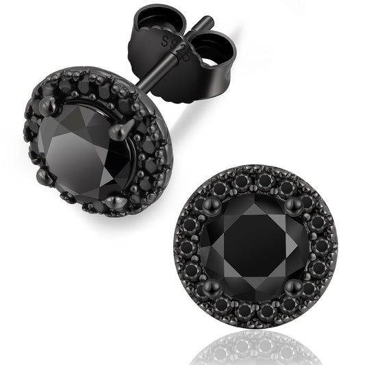 KRKC Black Moissanite Stud Earrings, Sterling Silver, 14K Black Gold Ruthenium, 2ct, D Color VVS1 Clarity, Hypoallergenic, Unisex, Stud Design, Push Back, Christmas, Adult
