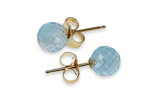KOKAV 14K Solid Yellow Gold Genuine Blue Topaz 6 mm Ball Stud Earrings
