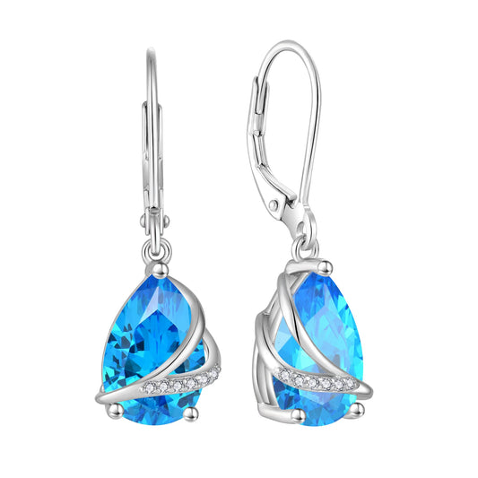 Rocayi Teardrop Aquamarine Earrings 925 Sterling Silver Dangle Drop Earrings March Birthstone Jewelry for Women